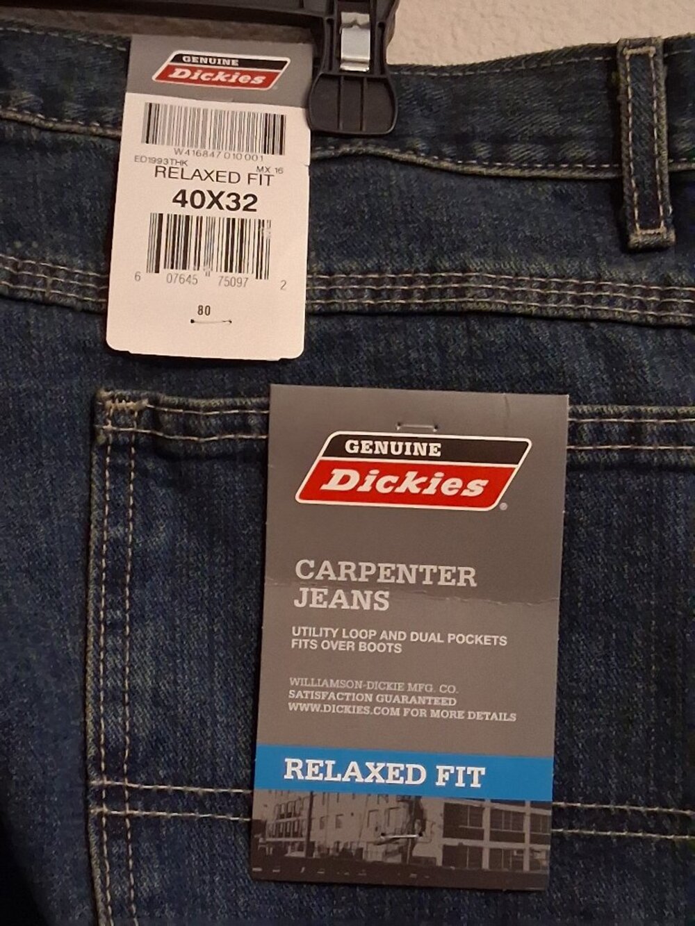 Dickies Carpenter Jeans Mens 40x32 Blue Denim relaxed fit Classic Utility Pants